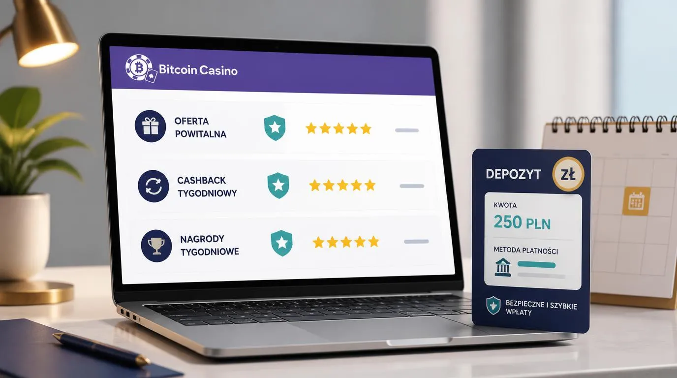 Ekran z porównaniem bonusu powitalnego, cashbacku i nagród tygodniowych w kasynie online